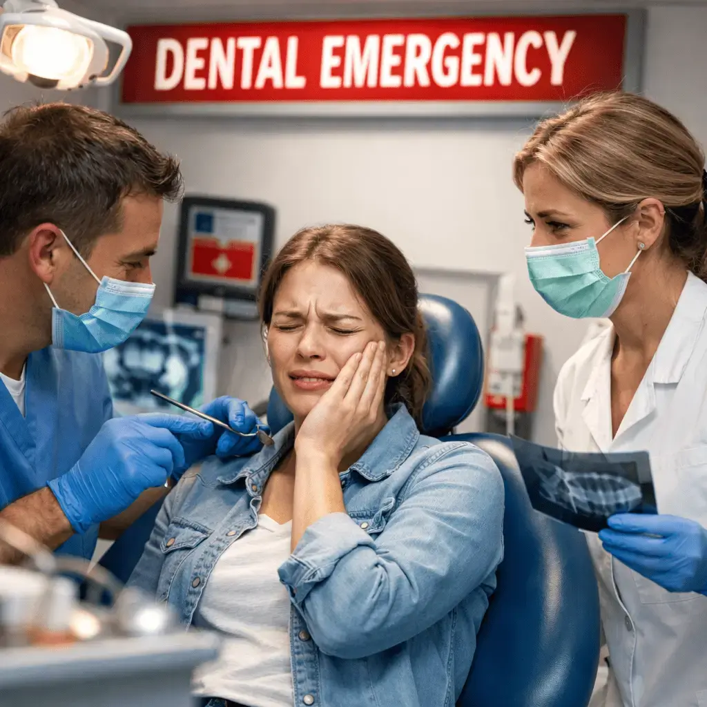 A Women with tooth pain in dental surgery roon